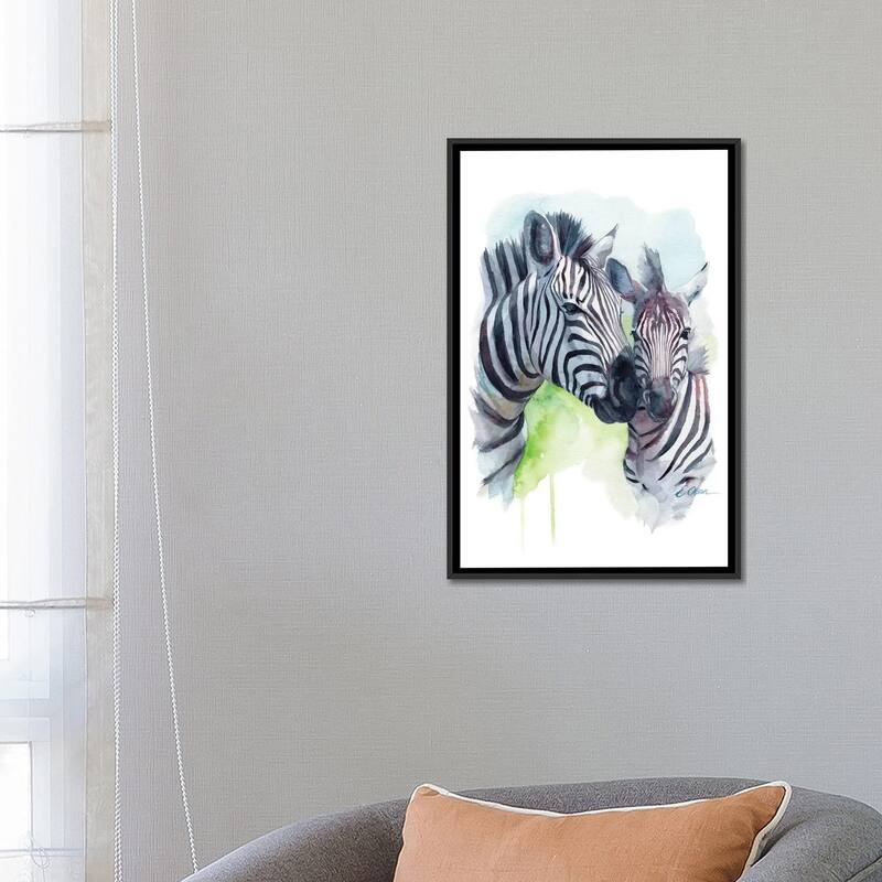 iCanvas "Mother and Baby Zebras" by Watercolor Luv Framed Canvas Print